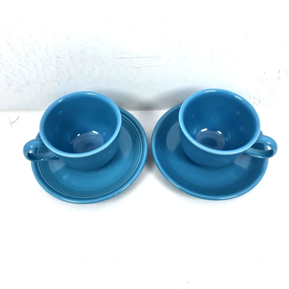 Vintage Fiestaware‎ Homer Laughlin Peacock Blue 2 Cups & 2 Saucers 2 Sets